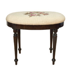 Antique Traditional Mahogany Floral Needlepoint Oval Vanity Seat Stool