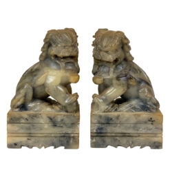 Antique Traditional Chinese Soapstone Foo Dog Bookend Sculptures - A Pair