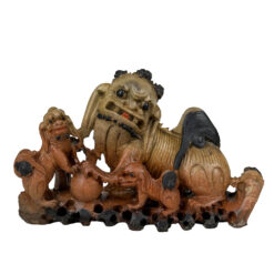 Antique 9" Traditional Chinese Soapstone Foo Dog & Cubs Sculpture