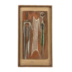 Mid-Century Abstract Terracotta & Enamel Figural Wall Sculpture