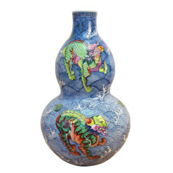 Vintage 29" Chinese Kangxi Qing Porcelain Dragon Double-Gourd Floor Vase