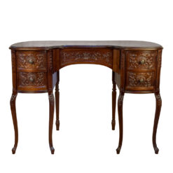 Vintage French Mahogany Carved Kidney Writing Vanity Desk