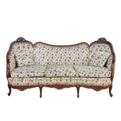 Antique Victorian Walnut Serpentine Cream Floral Upholstered Sofa