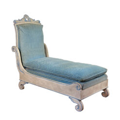 Vintage French Empire Style Blue Upholstered Chaise Lounge