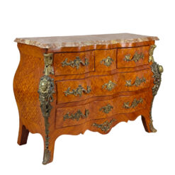 Vintage French Louis XV Marble Top Bombe Commode Dresser Chest of Drawers