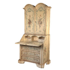 Vintage Italian Venetian Hand Painted Secretary Desk w/ Bookcase Top