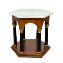 Vintage Neoclassical Marble Top Column Hexagon Side Table