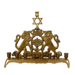 Vintage Traditional Brass Lions of Judah Hanukkah Menorah