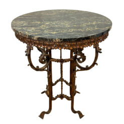 Antique Victorian Rococo Wrought Iron Marble Round Top Side Table