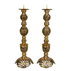 Vintage 15" Chinese Brass Dragon Motif Mantle Candlestick Holders - A Pair